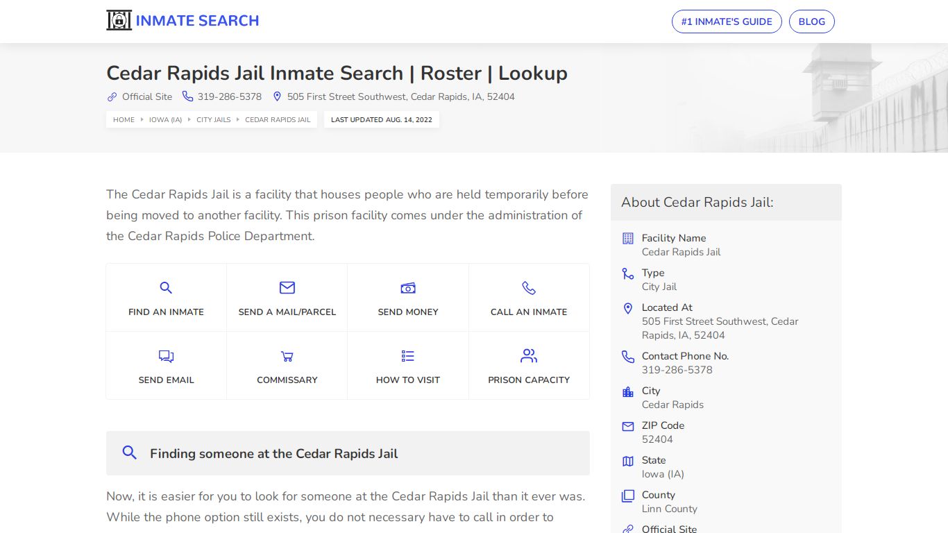 Cedar Rapids Jail Inmate Search | Roster | Lookup