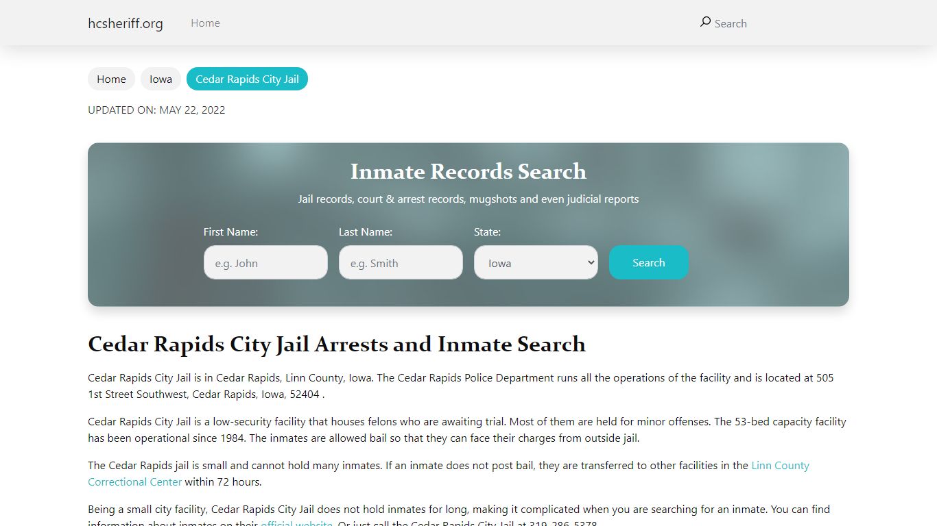 Cedar Rapids City Jail Arrests and Inmate Search